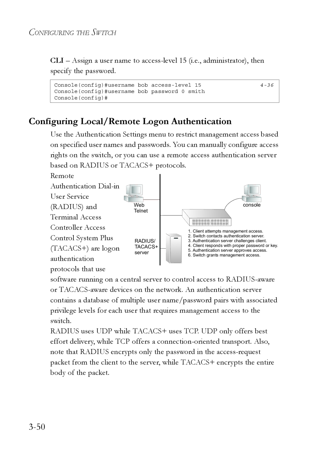 SMC Networks TigerSwitch manual Configuring Local/Remote Logon Authentication 