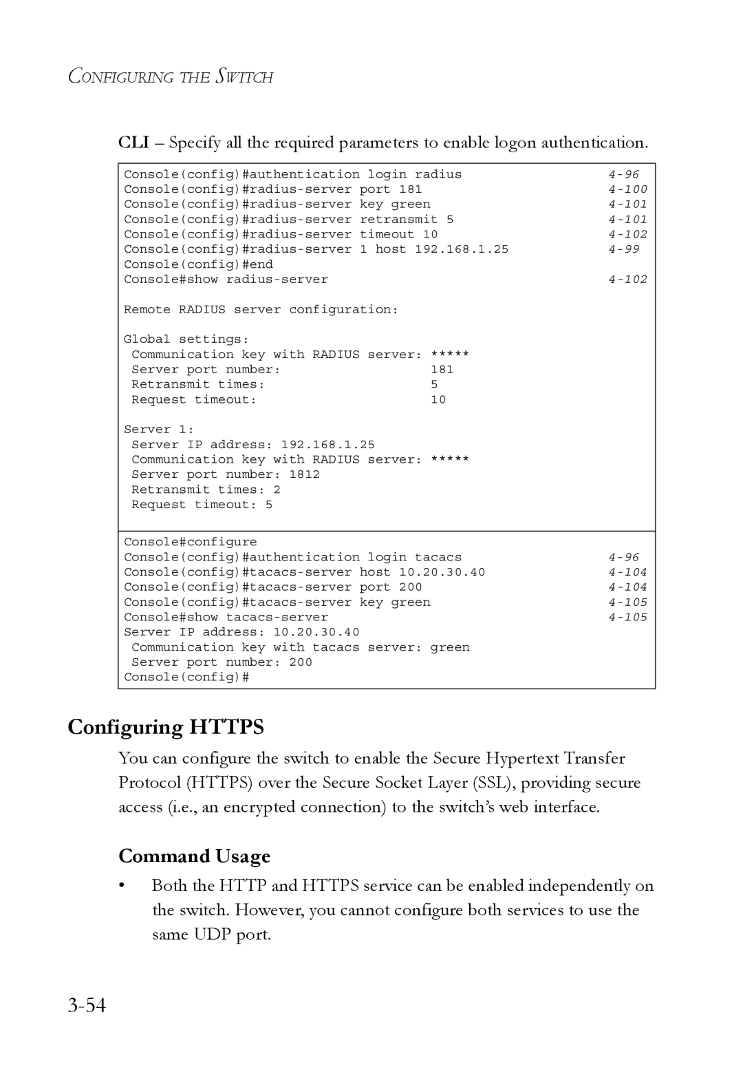 SMC Networks TigerSwitch manual Configuring Https, Command Usage 