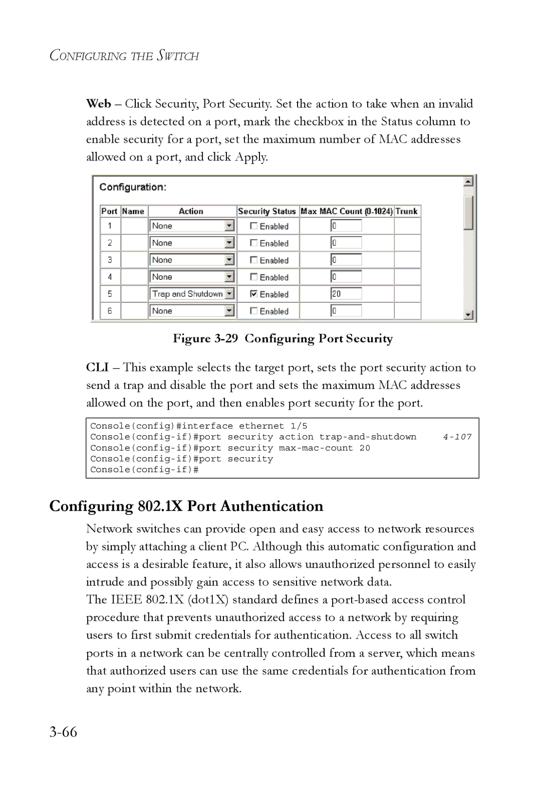 SMC Networks TigerSwitch manual Configuring 802.1X Port Authentication, Configuring Port Security 