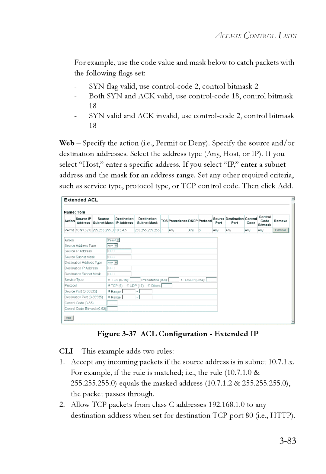 SMC Networks TigerSwitch manual ACL Configuration Extended IP 