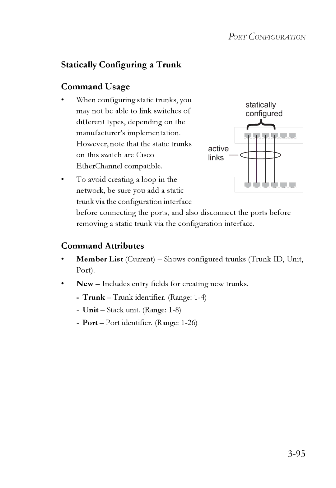 SMC Networks TigerSwitch manual Statically Configuring a Trunk Command Usage, Command Attributes 