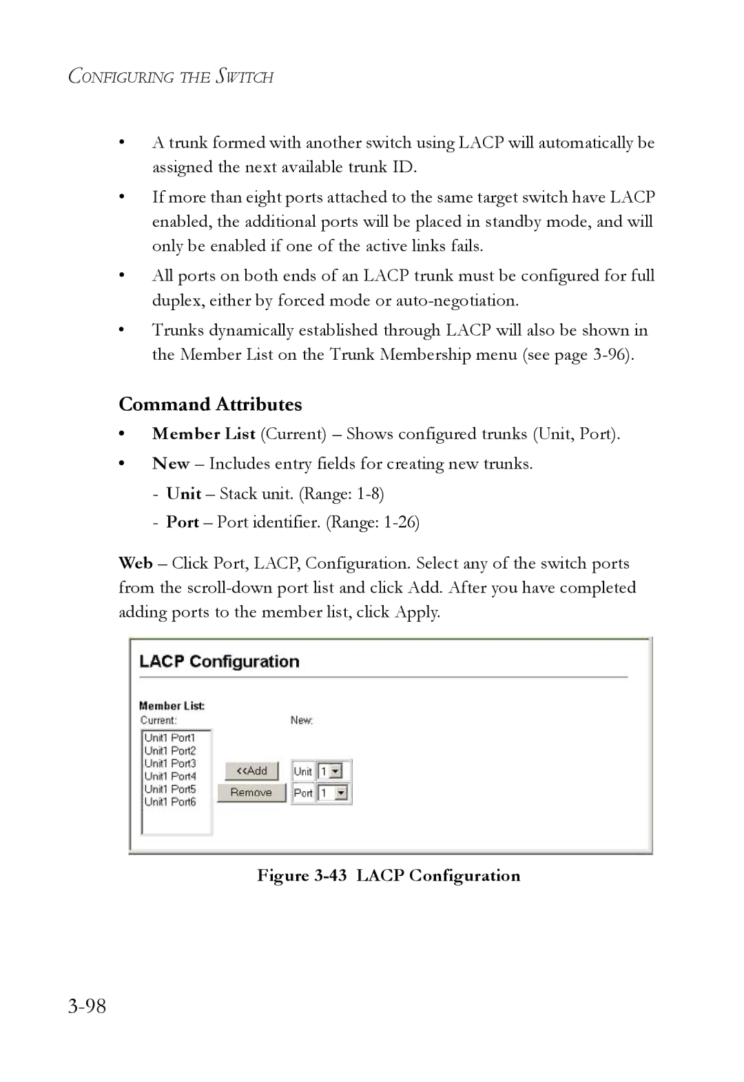 SMC Networks TigerSwitch manual Lacp Configuration 