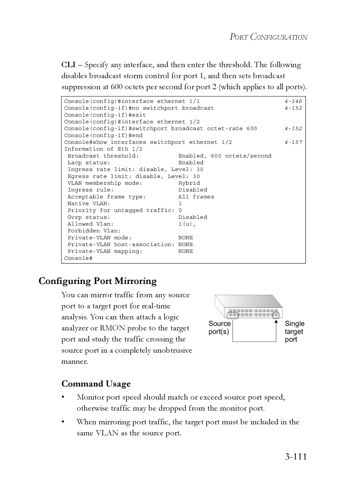 SMC Networks TigerSwitch manual Configuring Port Mirroring, 111 