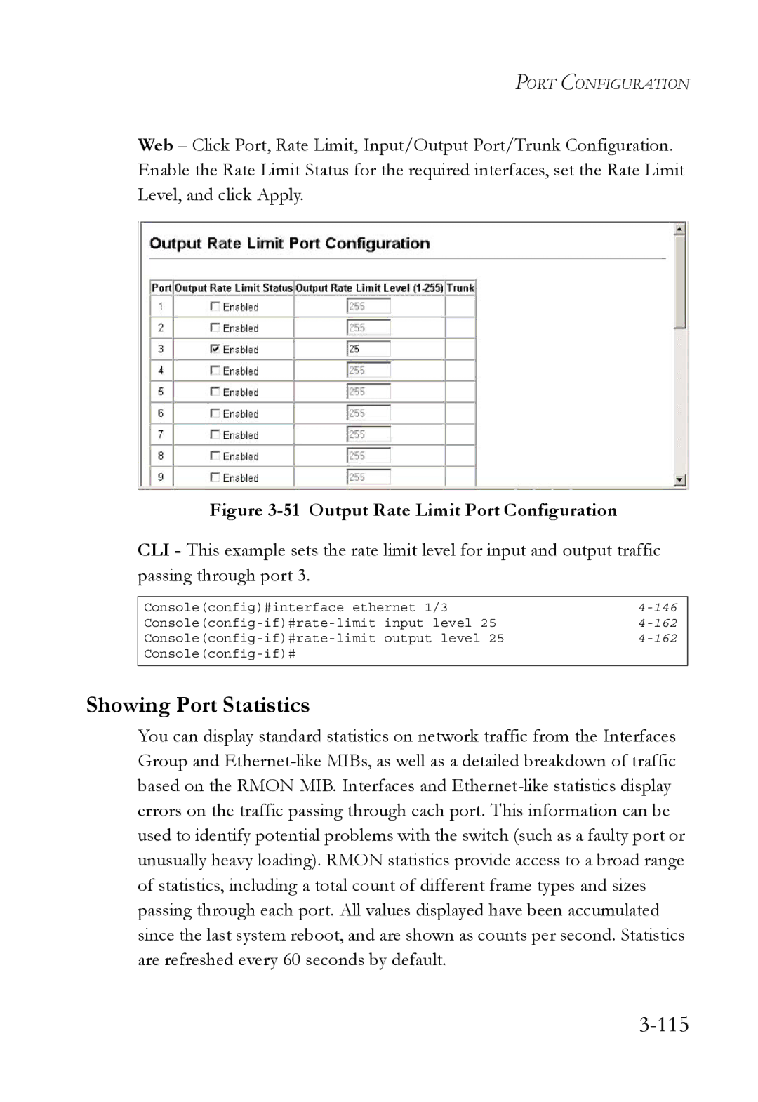 SMC Networks TigerSwitch manual Showing Port Statistics, 115 