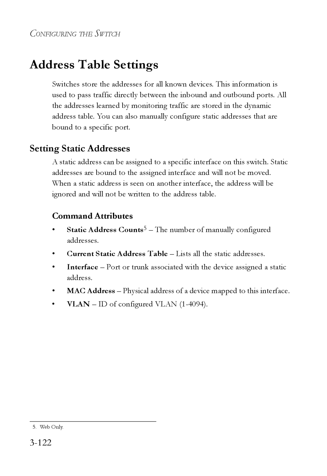 SMC Networks TigerSwitch manual Address Table Settings, Setting Static Addresses, 122 