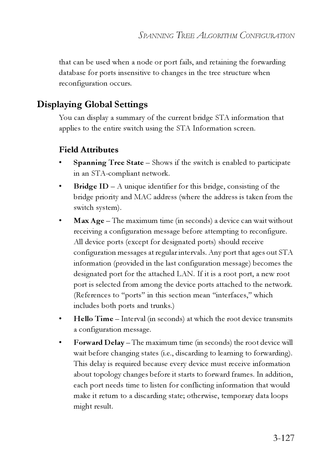 SMC Networks TigerSwitch manual Displaying Global Settings, 127 