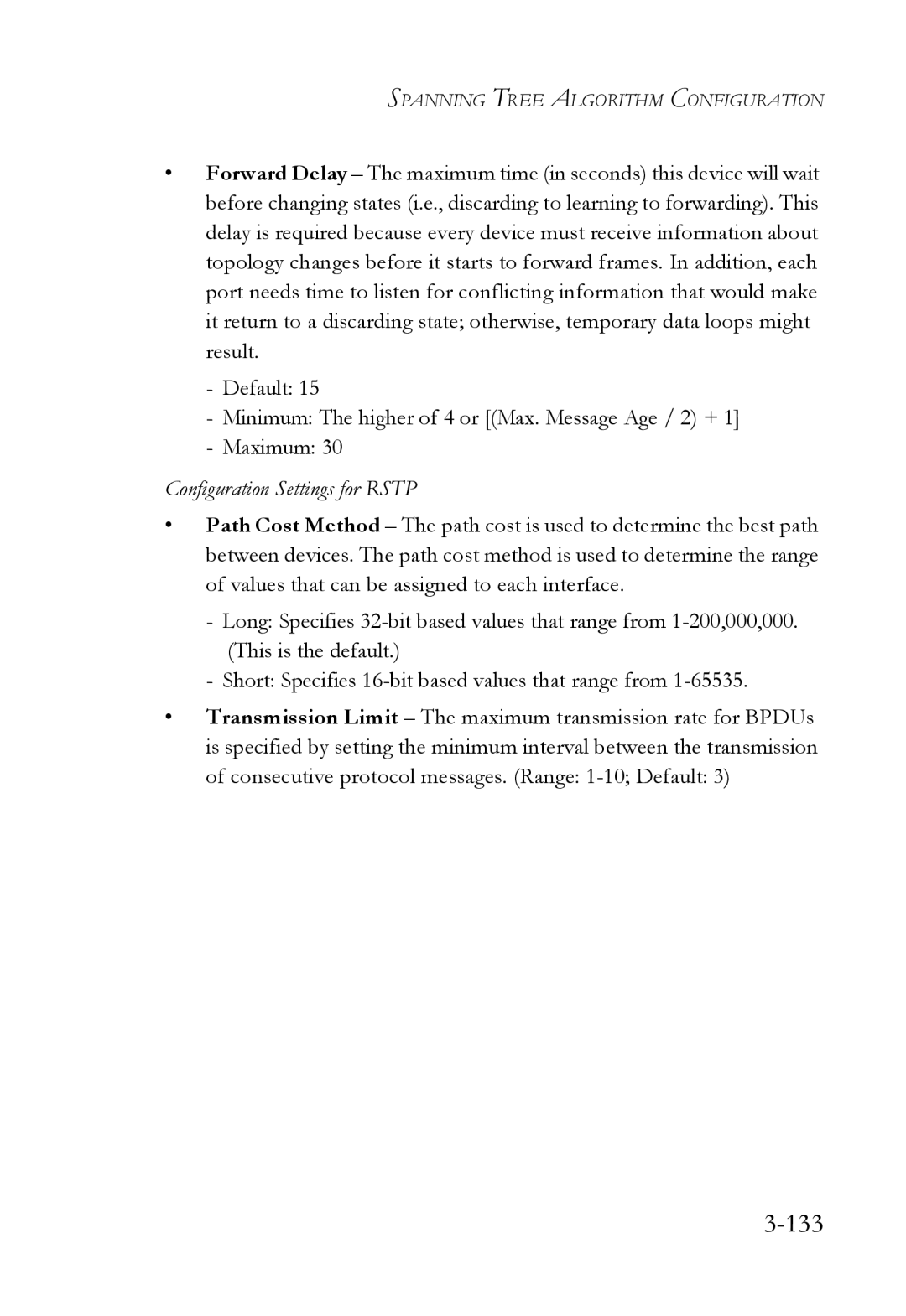 SMC Networks TigerSwitch manual 133, Configuration Settings for Rstp 