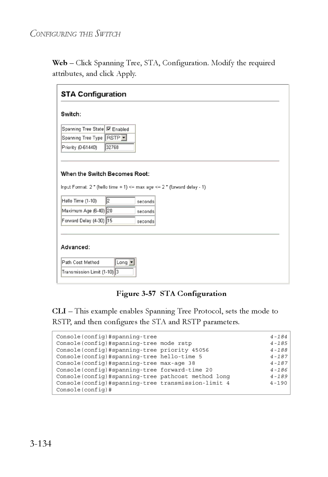 SMC Networks TigerSwitch manual 134, STA Configuration 