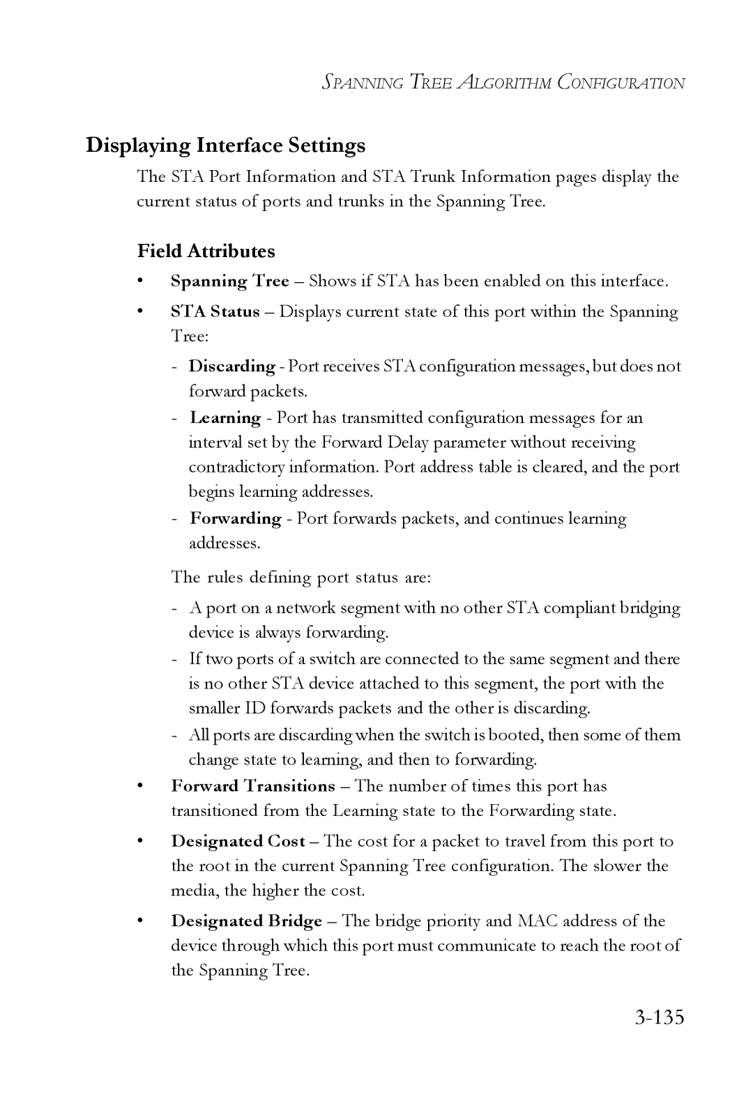 SMC Networks TigerSwitch manual Displaying Interface Settings, 135 