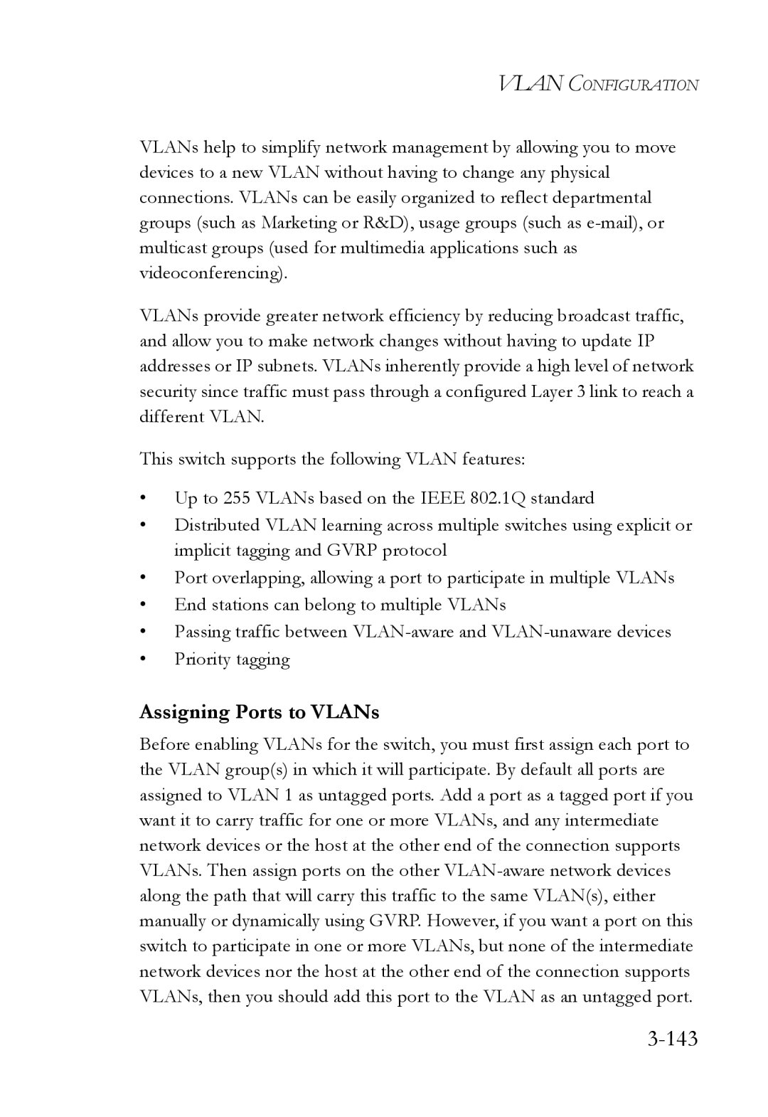 SMC Networks TigerSwitch manual 143, Assigning Ports to VLANs 