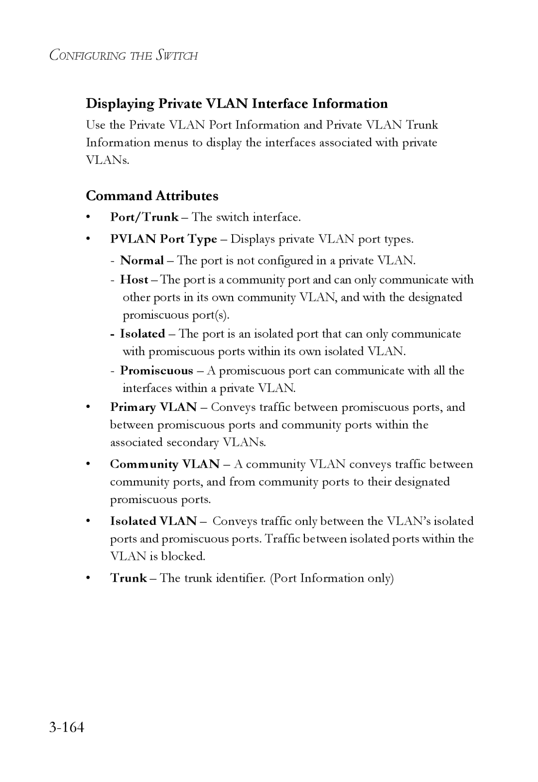 SMC Networks TigerSwitch manual 164, Displaying Private Vlan Interface Information 