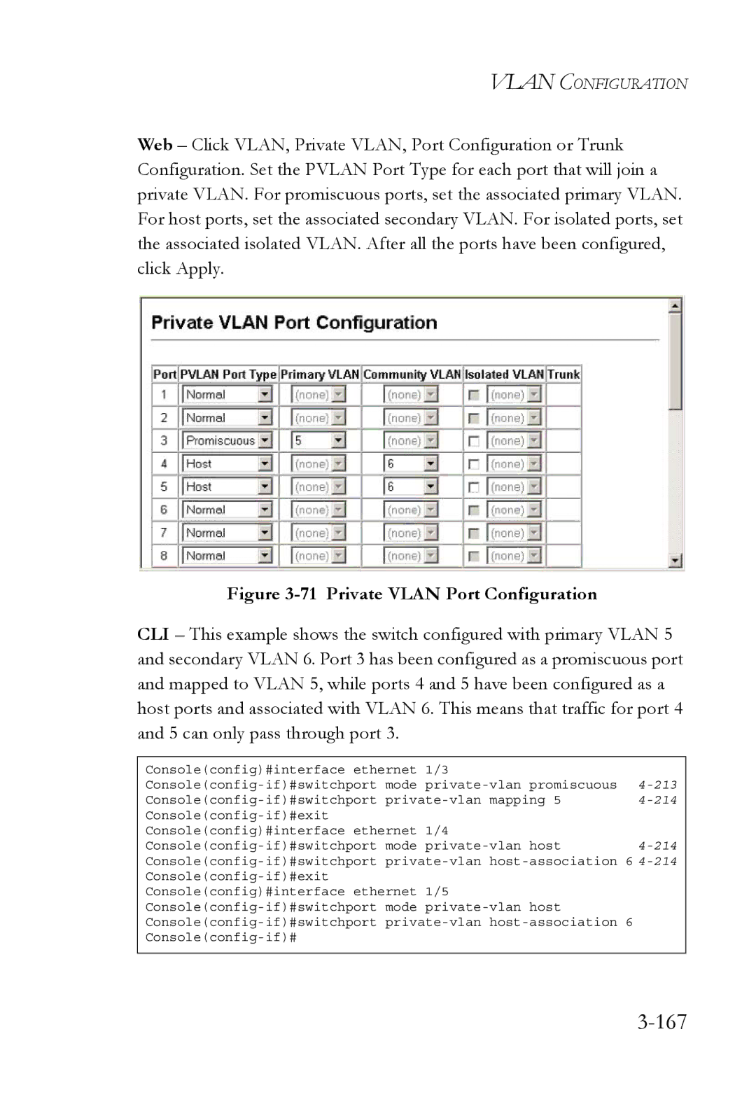 SMC Networks TigerSwitch manual 167, Private Vlan Port Configuration 