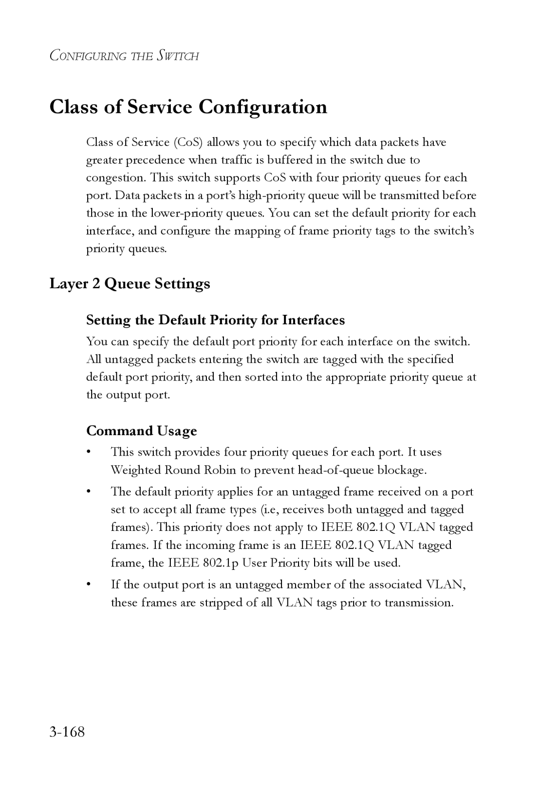 SMC Networks TigerSwitch manual Class of Service Configuration, Layer 2 Queue Settings, 168 