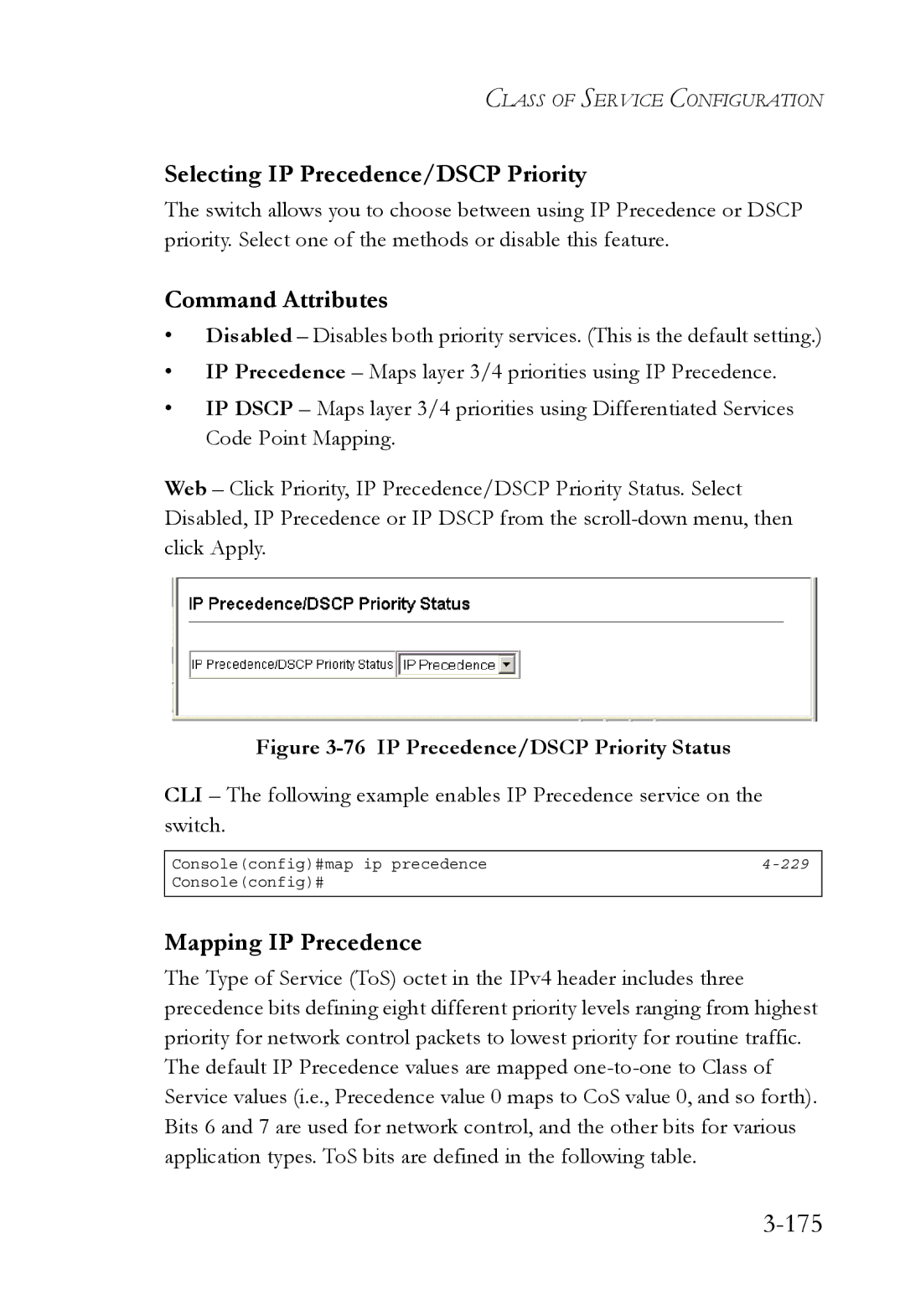 SMC Networks TigerSwitch manual 175, Selecting IP Precedence/DSCP Priority, Mapping IP Precedence 