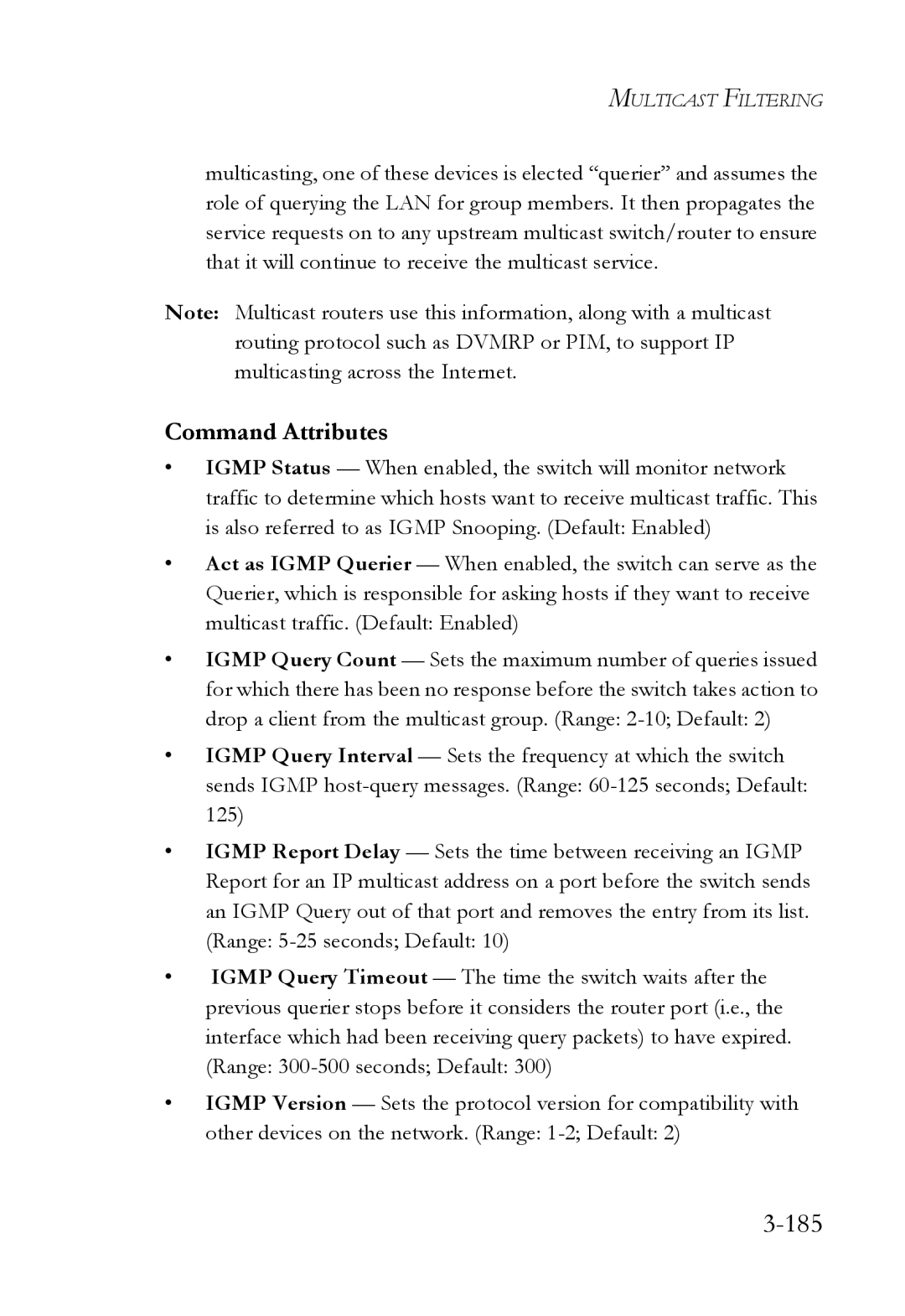 SMC Networks TigerSwitch manual 185, Command Attributes 