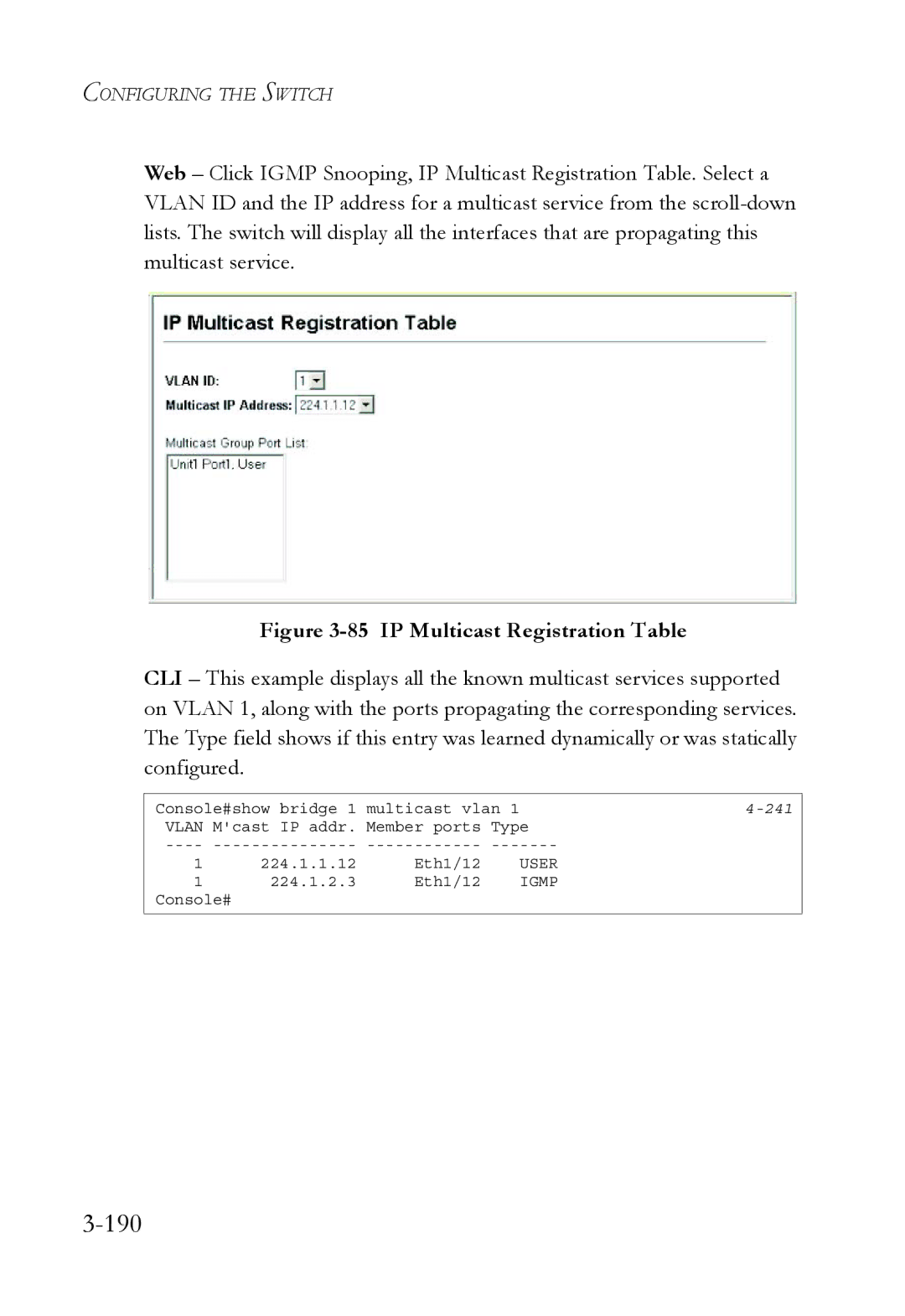 SMC Networks TigerSwitch manual 190, IP Multicast Registration Table 