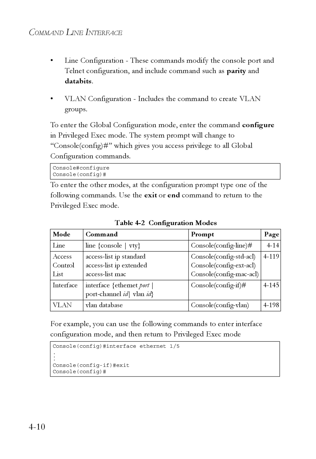 SMC Networks TigerSwitch manual Configuration Modes, Mode Command Prompt 