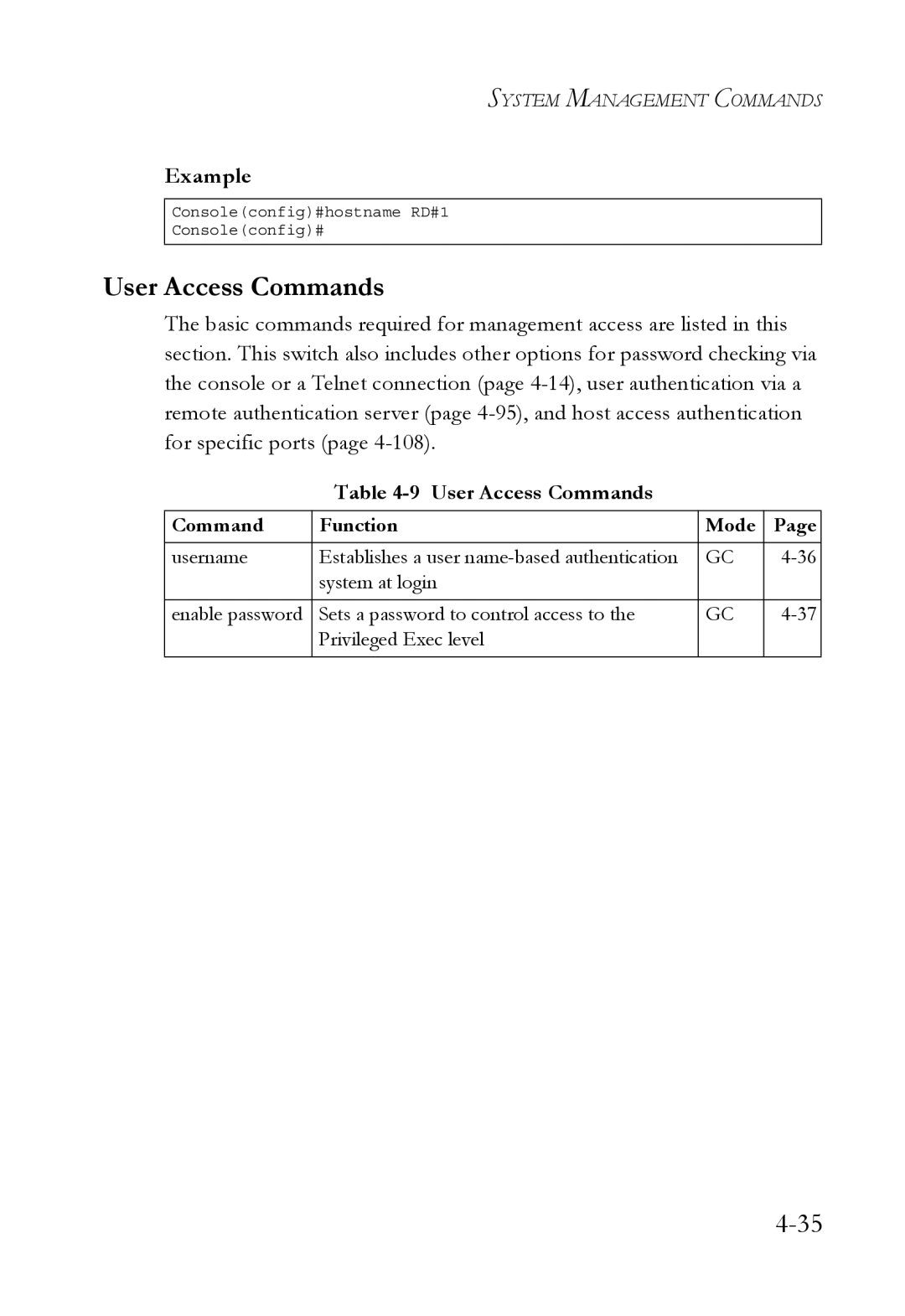 SMC Networks TigerSwitch manual User Access Commands 