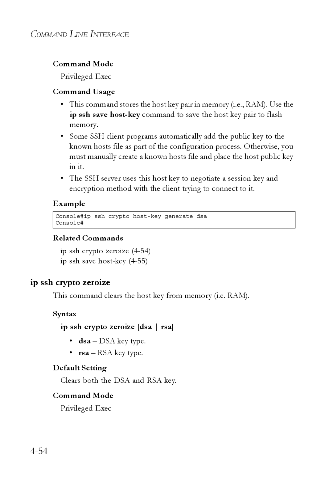 SMC Networks TigerSwitch manual Syntax Ip ssh crypto zeroize dsa rsa 