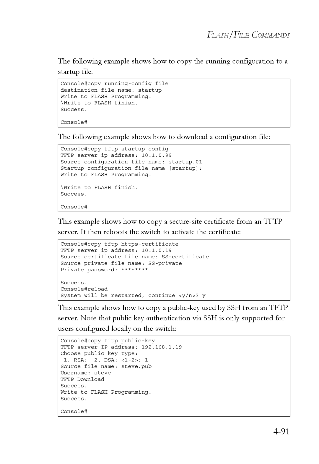 SMC Networks TigerSwitch manual Following example shows how to download a configuration file 