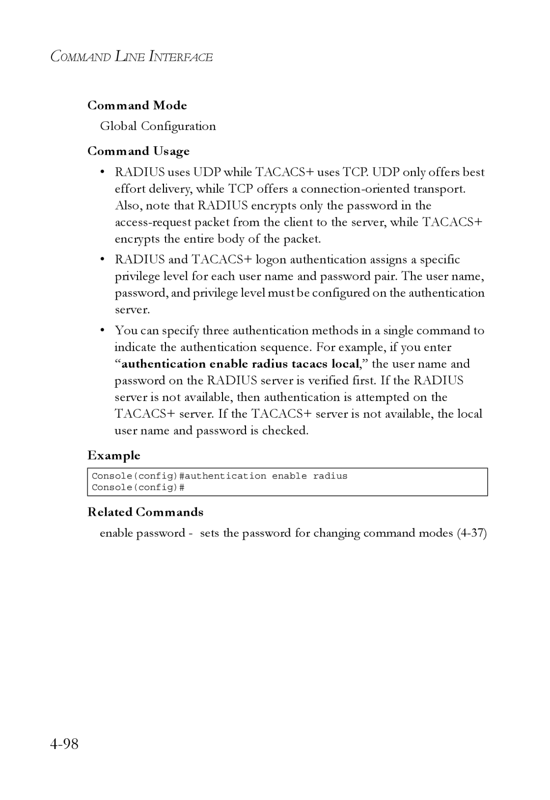 SMC Networks TigerSwitch manual Enable password sets the password for changing command modes 