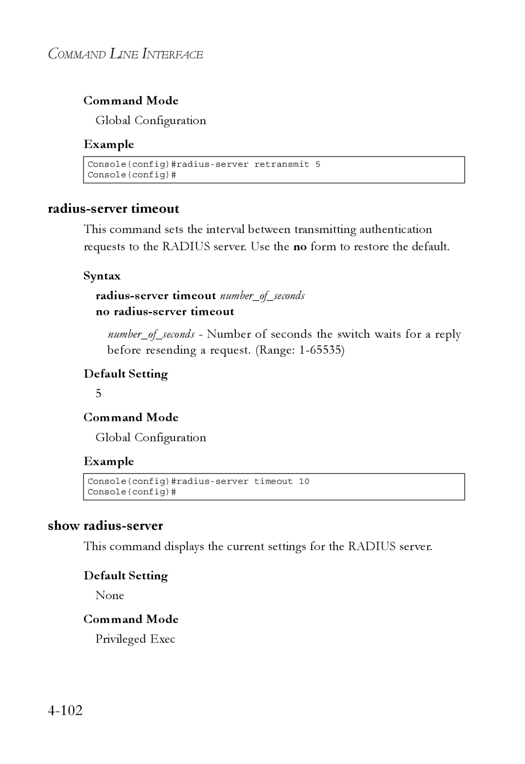 SMC Networks TigerSwitch manual Radius-server timeout, Show radius-server 