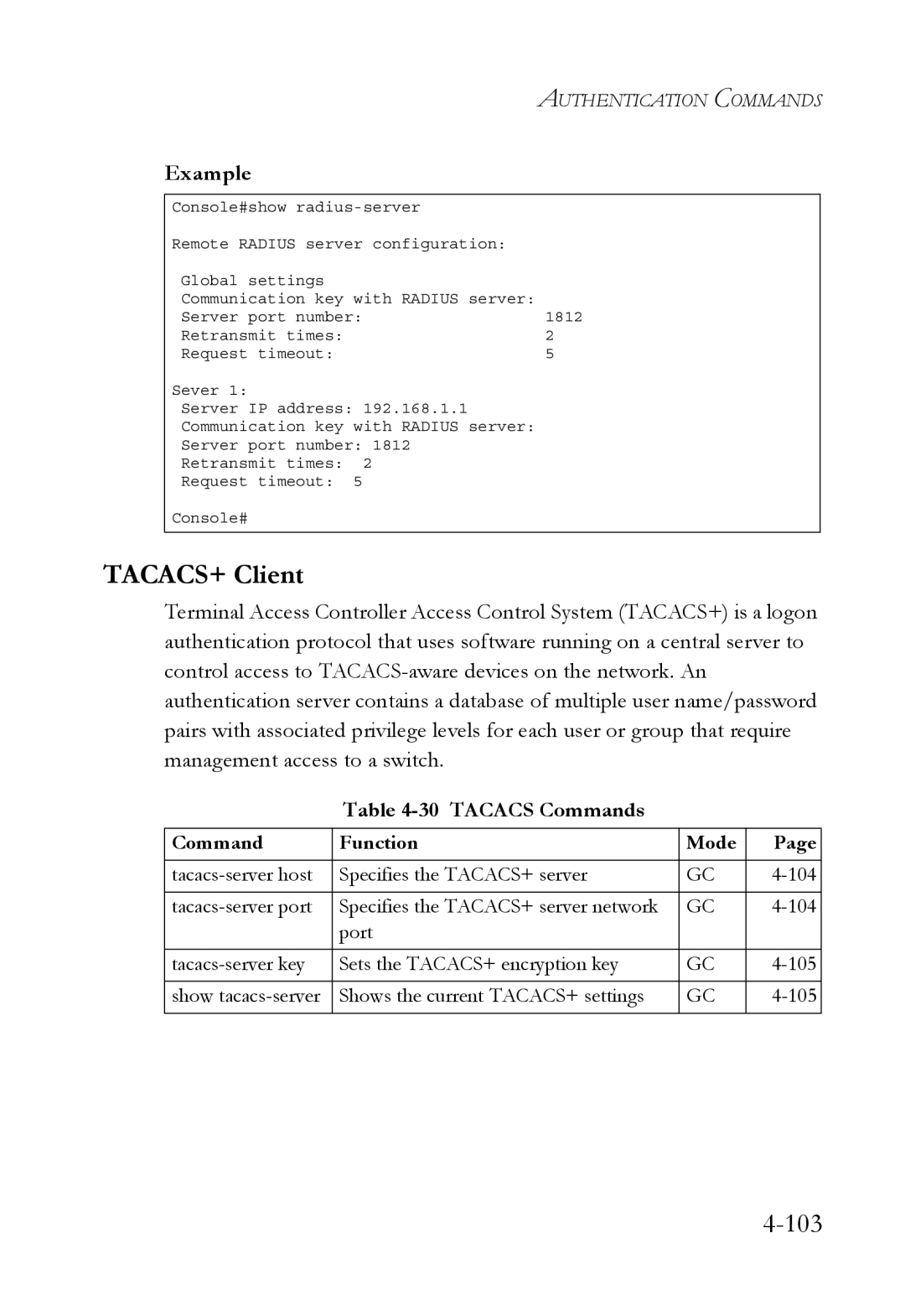 SMC Networks TigerSwitch manual TACACS+ Client, Tacacs Commands 