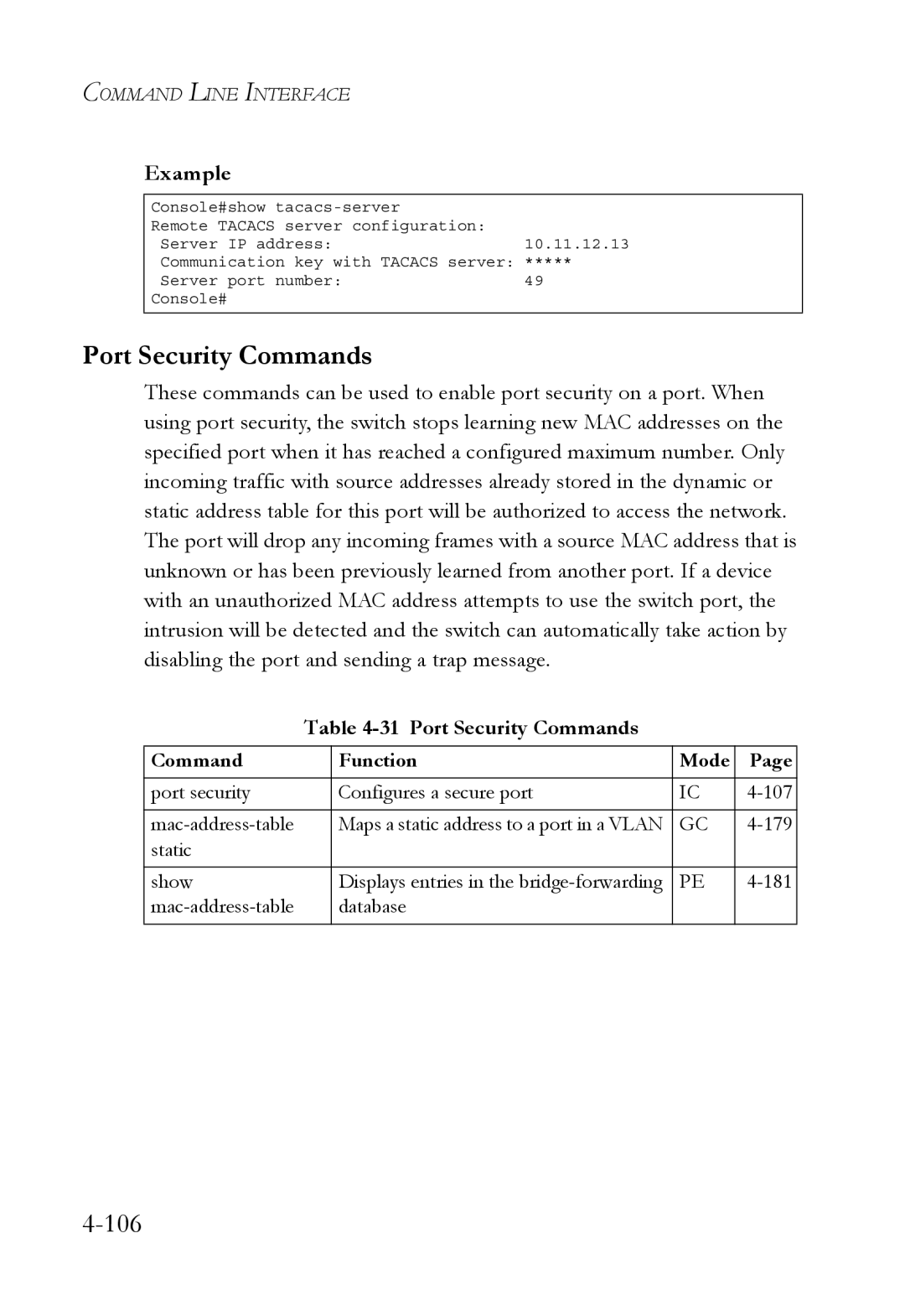 SMC Networks TigerSwitch manual Port Security Commands 