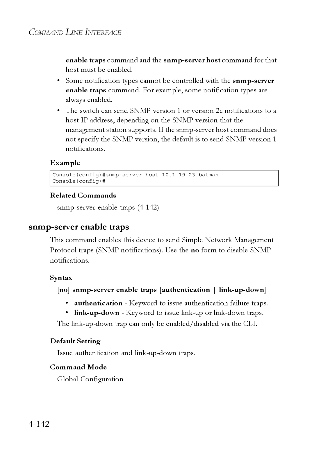 SMC Networks TigerSwitch manual Snmp-server enable traps, Issue authentication and link-up-down traps 