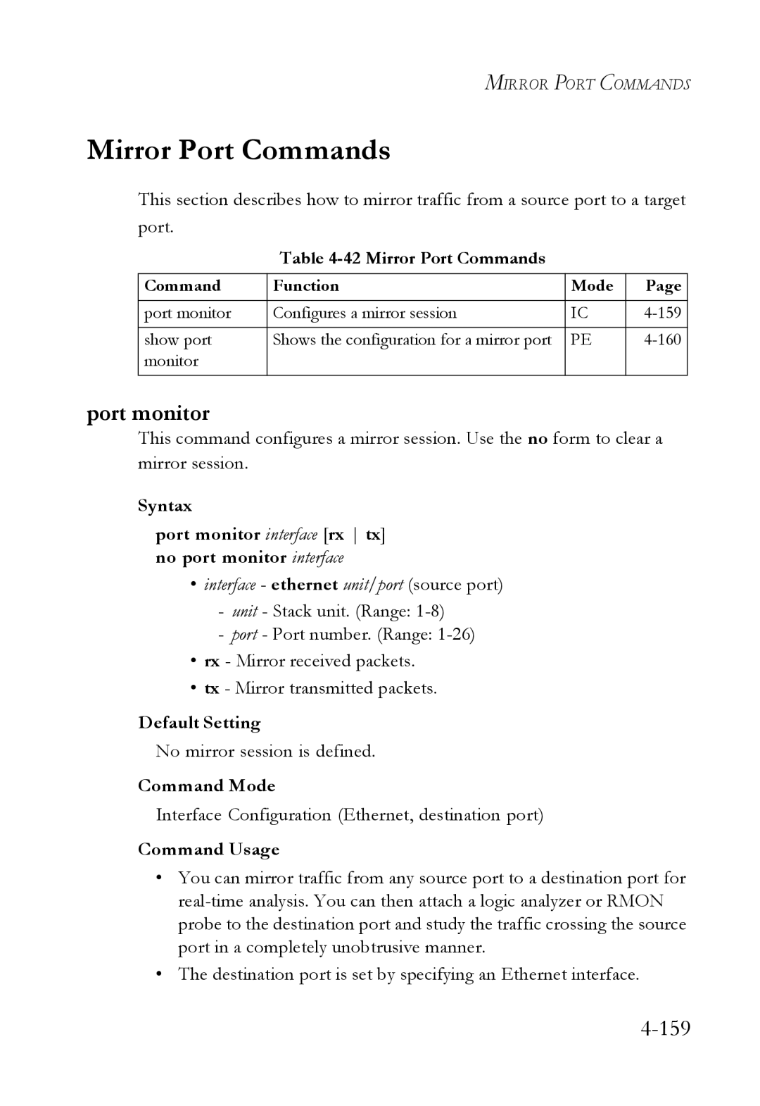 SMC Networks TigerSwitch manual Mirror Port Commands, Port monitor, No mirror session is defined 