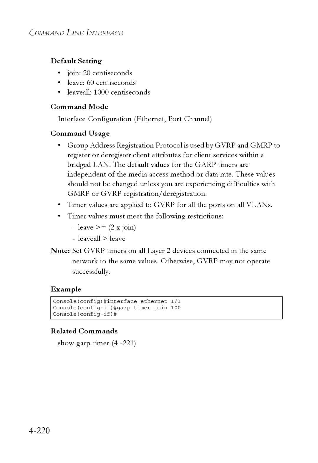 SMC Networks TigerSwitch manual 220, Show garp timer 4 