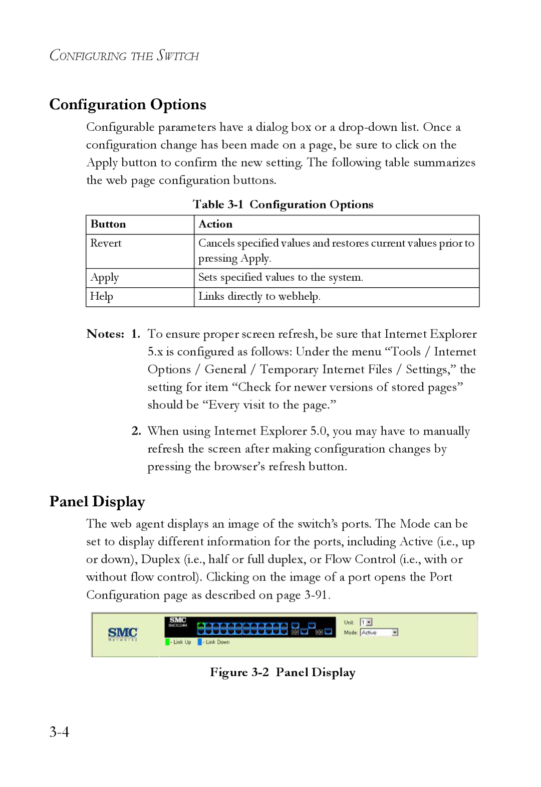 SMC Networks TigerSwitch manual Panel Display, Configuration Options 