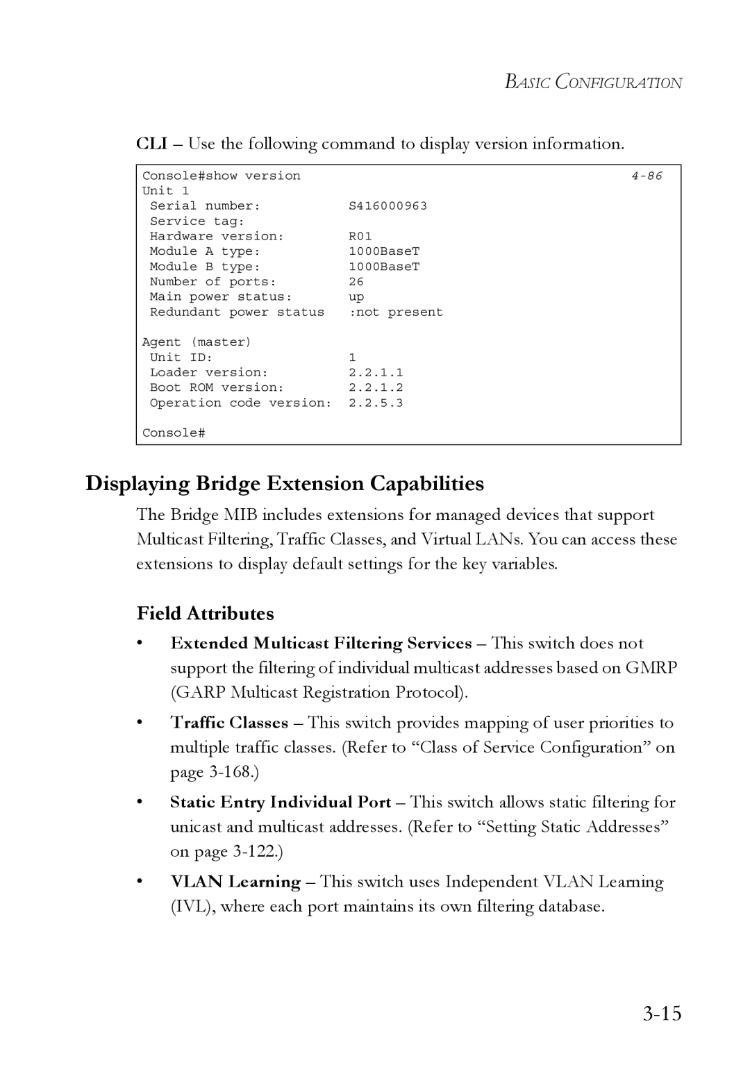 SMC Networks TigerSwitch manual Displaying Bridge Extension Capabilities 