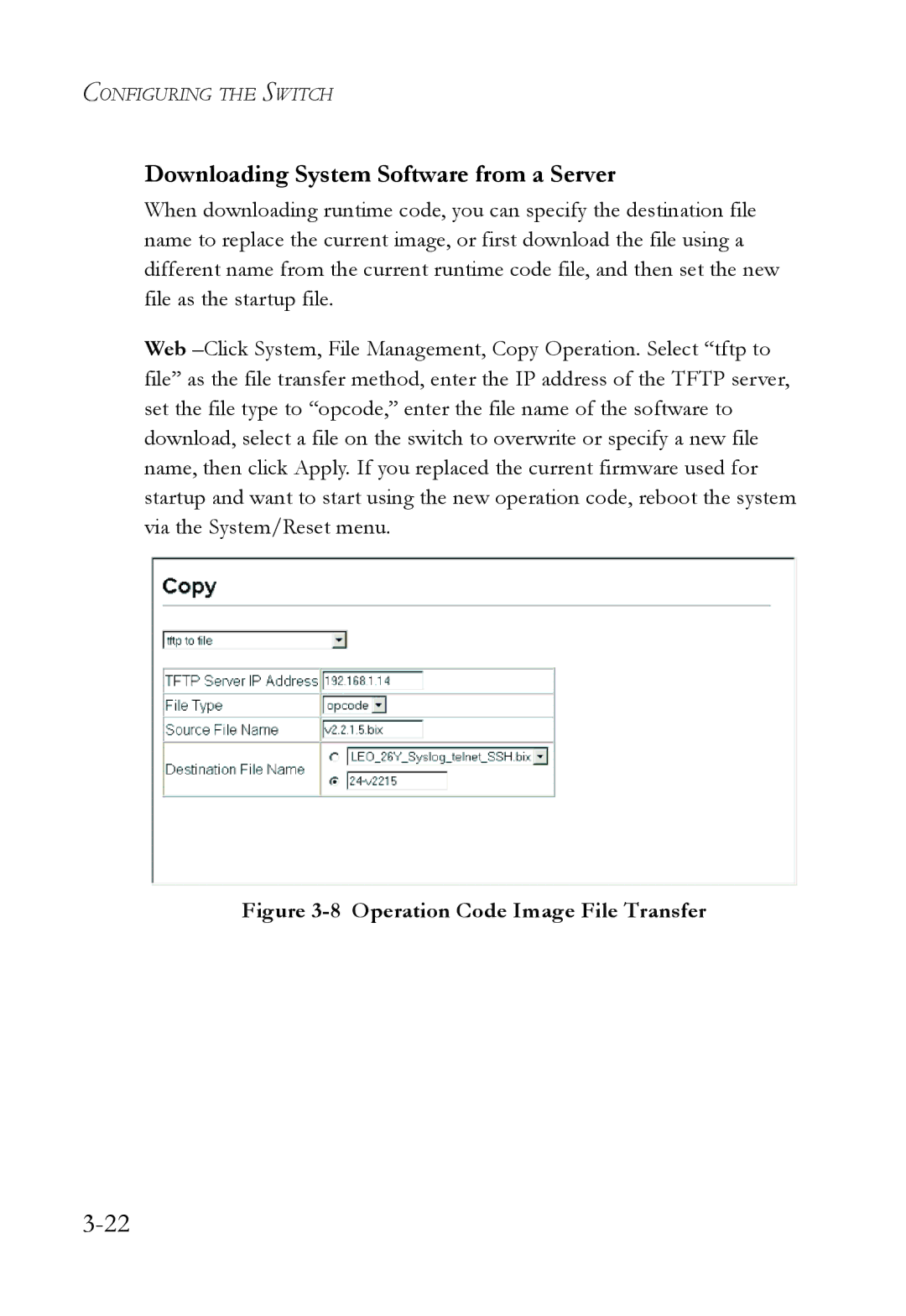 SMC Networks TigerSwitch manual Downloading System Software from a Server, Operation Code Image File Transfer 