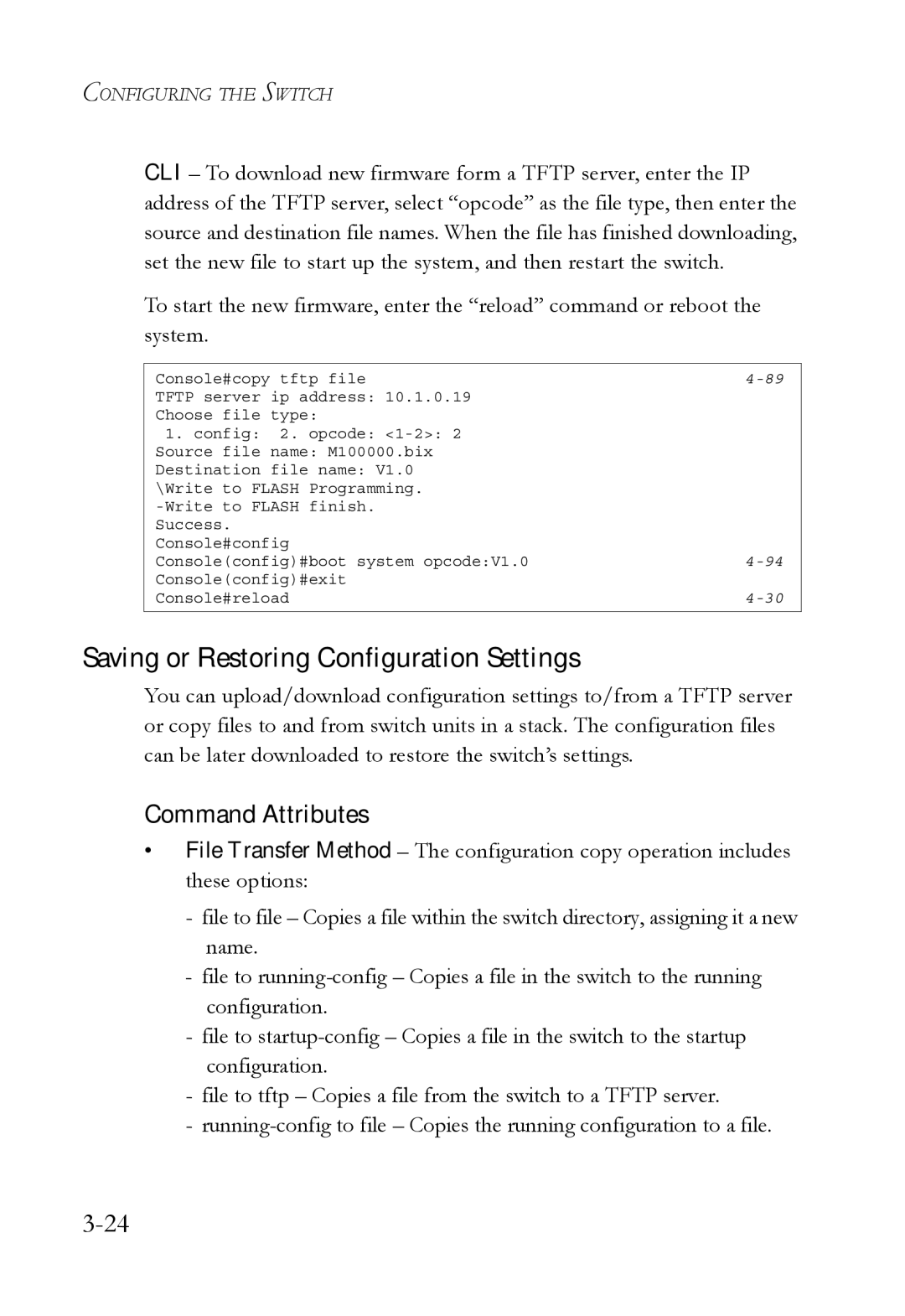 SMC Networks TigerSwitch manual Saving or Restoring Configuration Settings, Command Attributes 