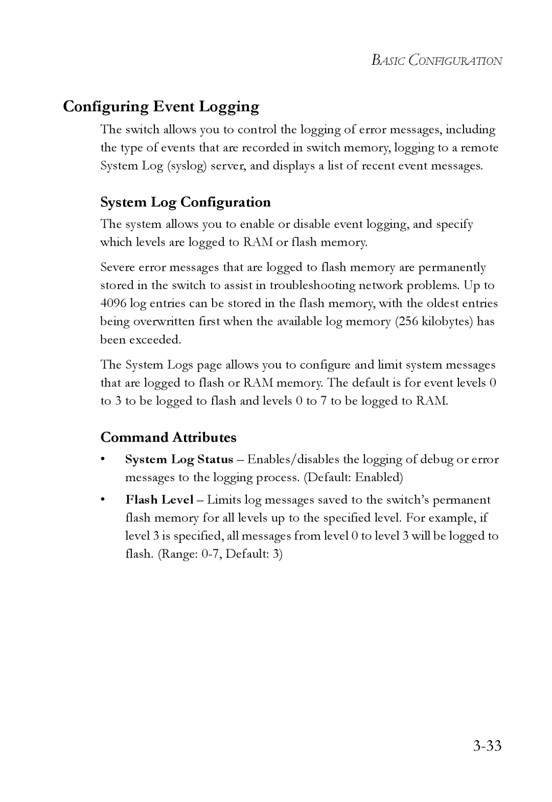 SMC Networks TigerSwitch manual Configuring Event Logging, System Log Configuration 