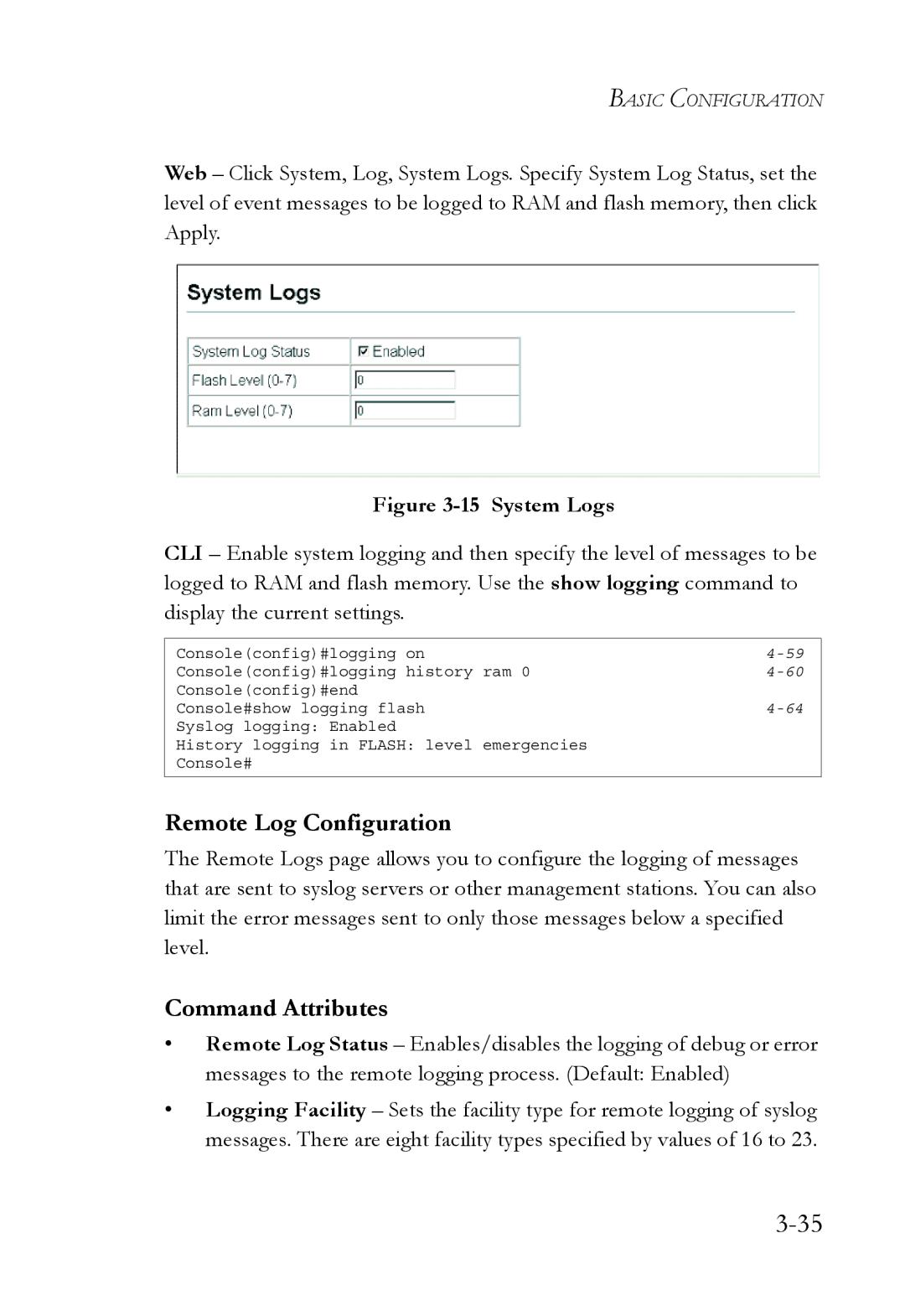 SMC Networks TigerSwitch manual Remote Log Configuration, System Logs 