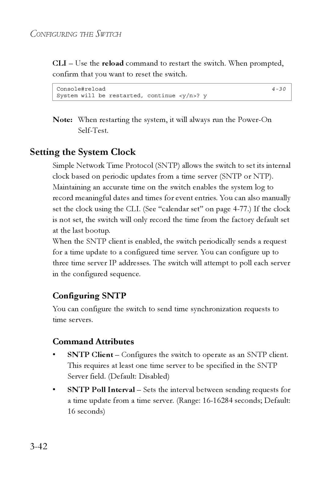 SMC Networks TigerSwitch manual Setting the System Clock, Configuring Sntp 