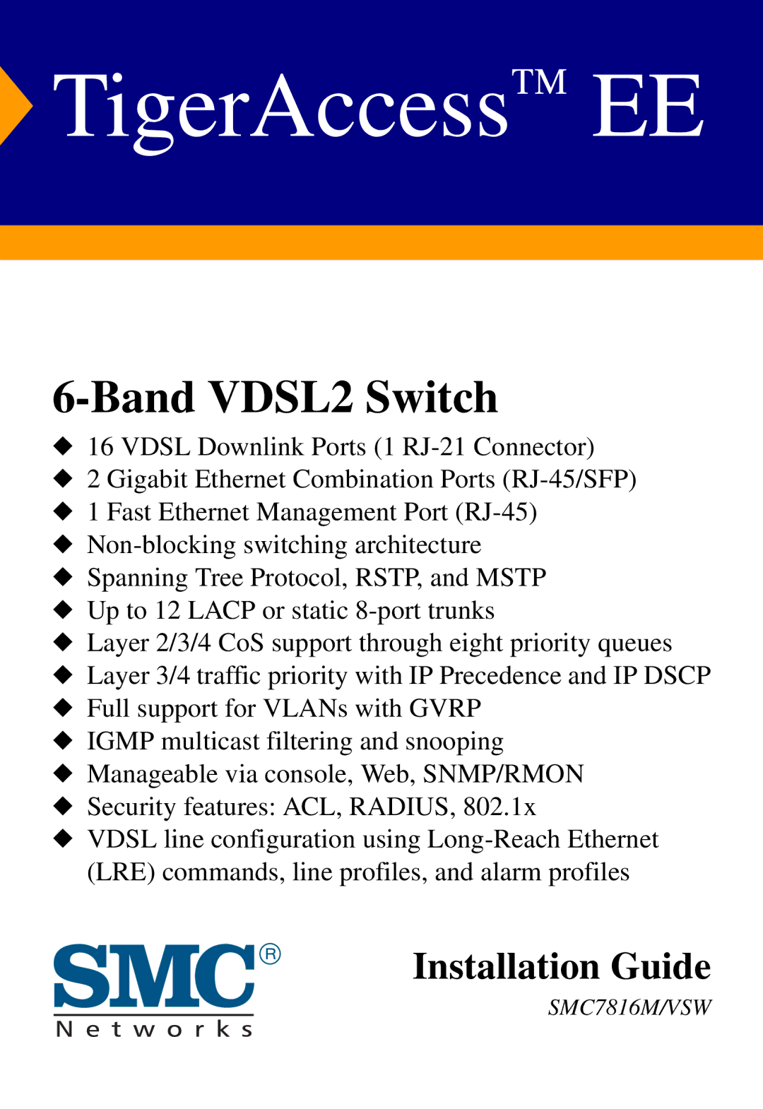 SMC Networks VDSL2 manual TigerAccess EE 