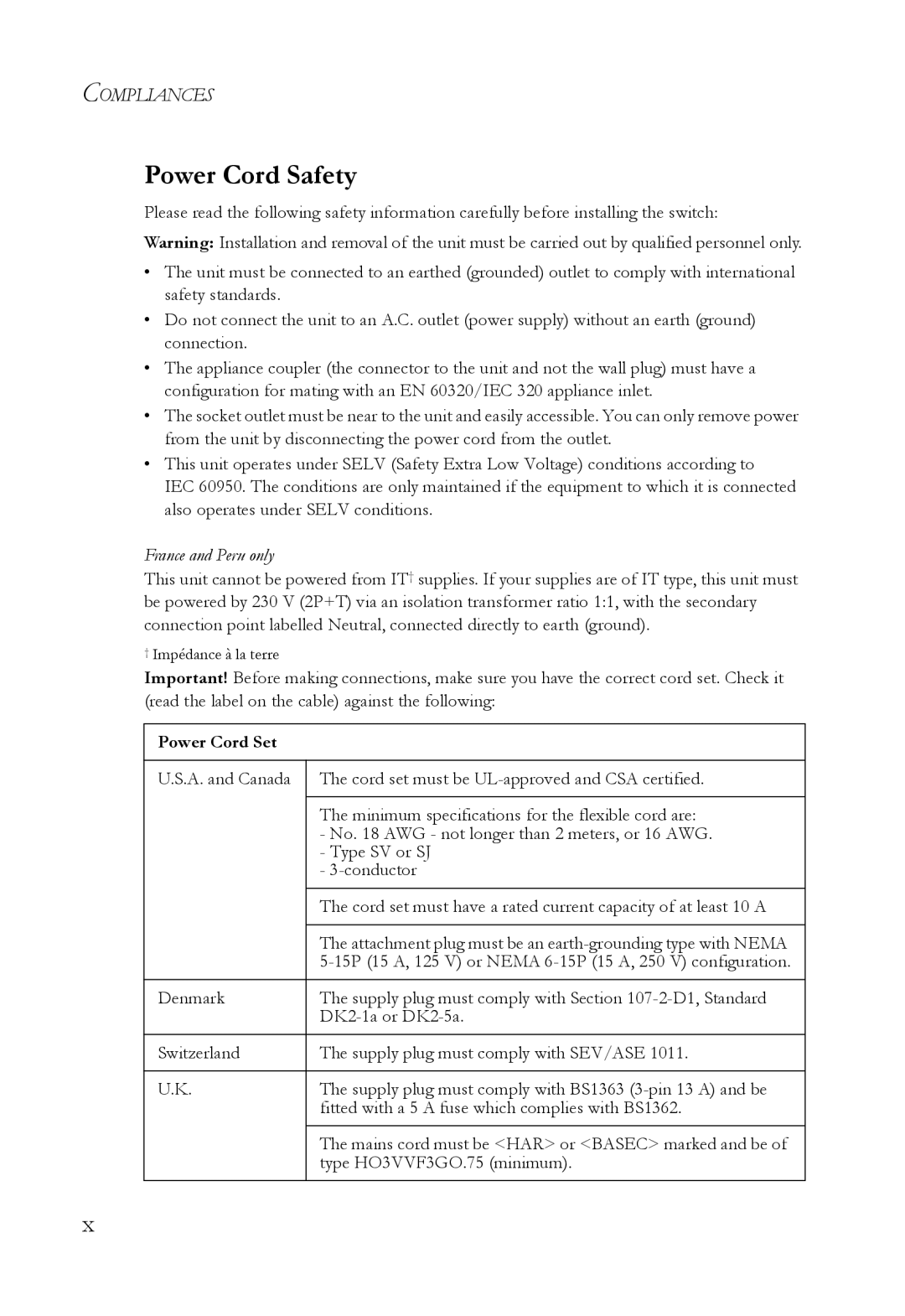 SMC Networks VDSL2 manual Power Cord Safety, France and Peru only 