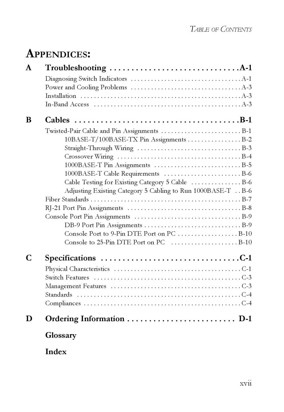 SMC Networks VDSL2 manual Appendices, Xvii 