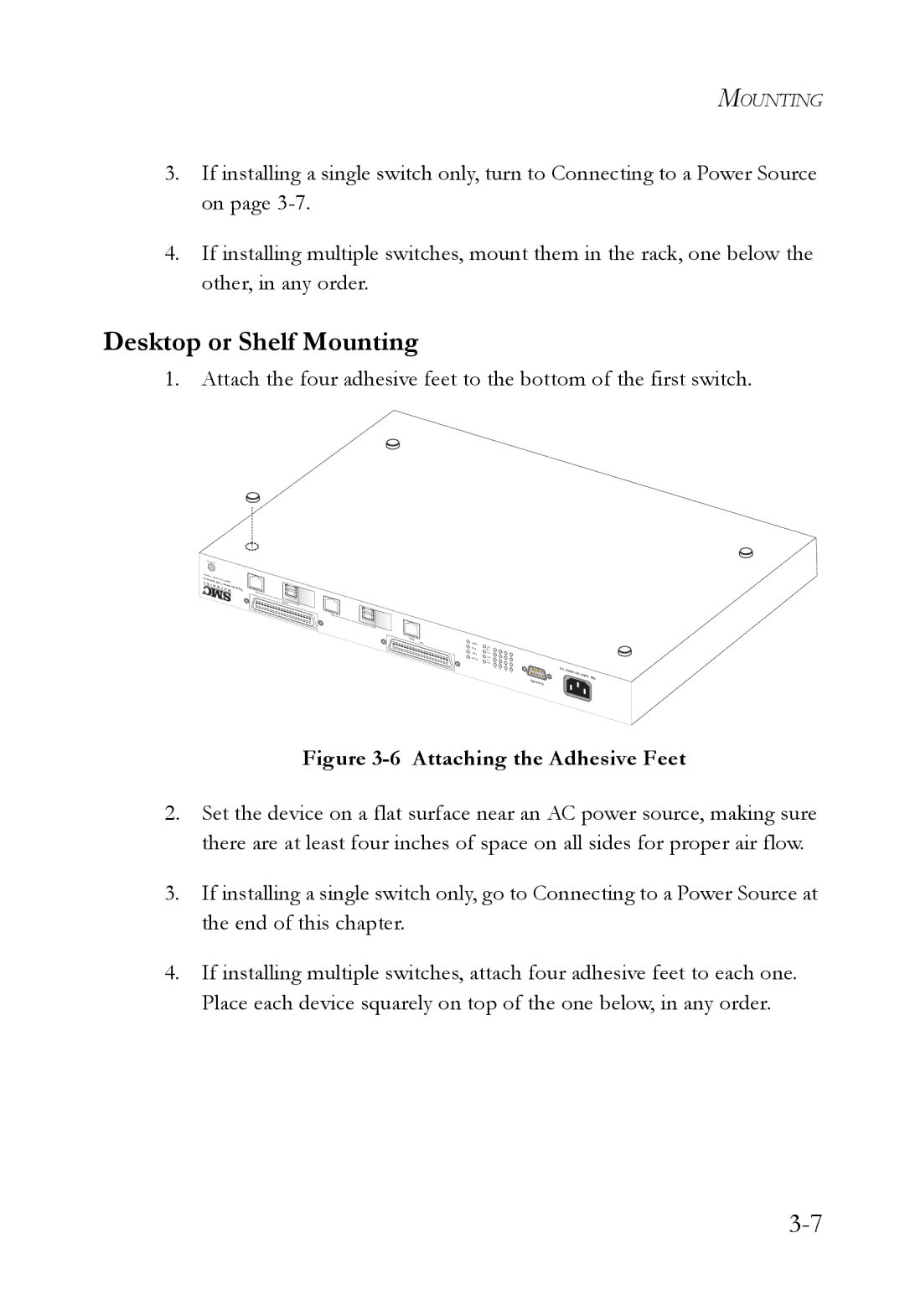 SMC Networks VDSL2 manual Desktop or Shelf Mounting, Attaching the Adhesive Feet 