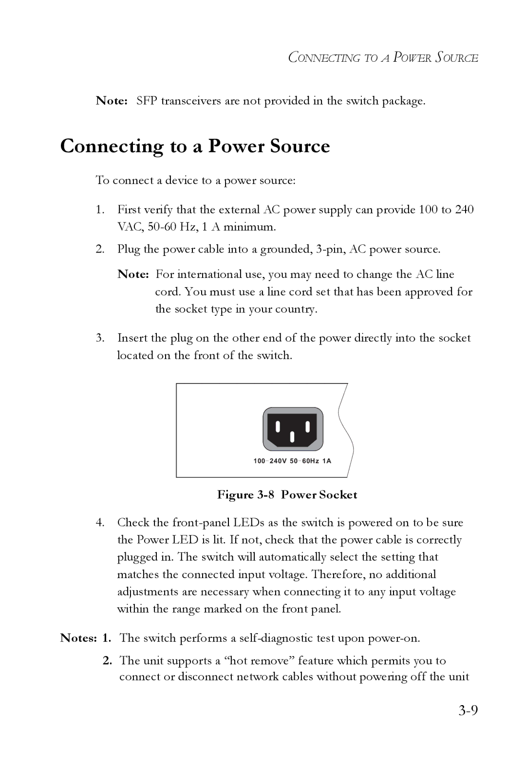 SMC Networks VDSL2 manual Connecting to a Power Source, Power Socket 