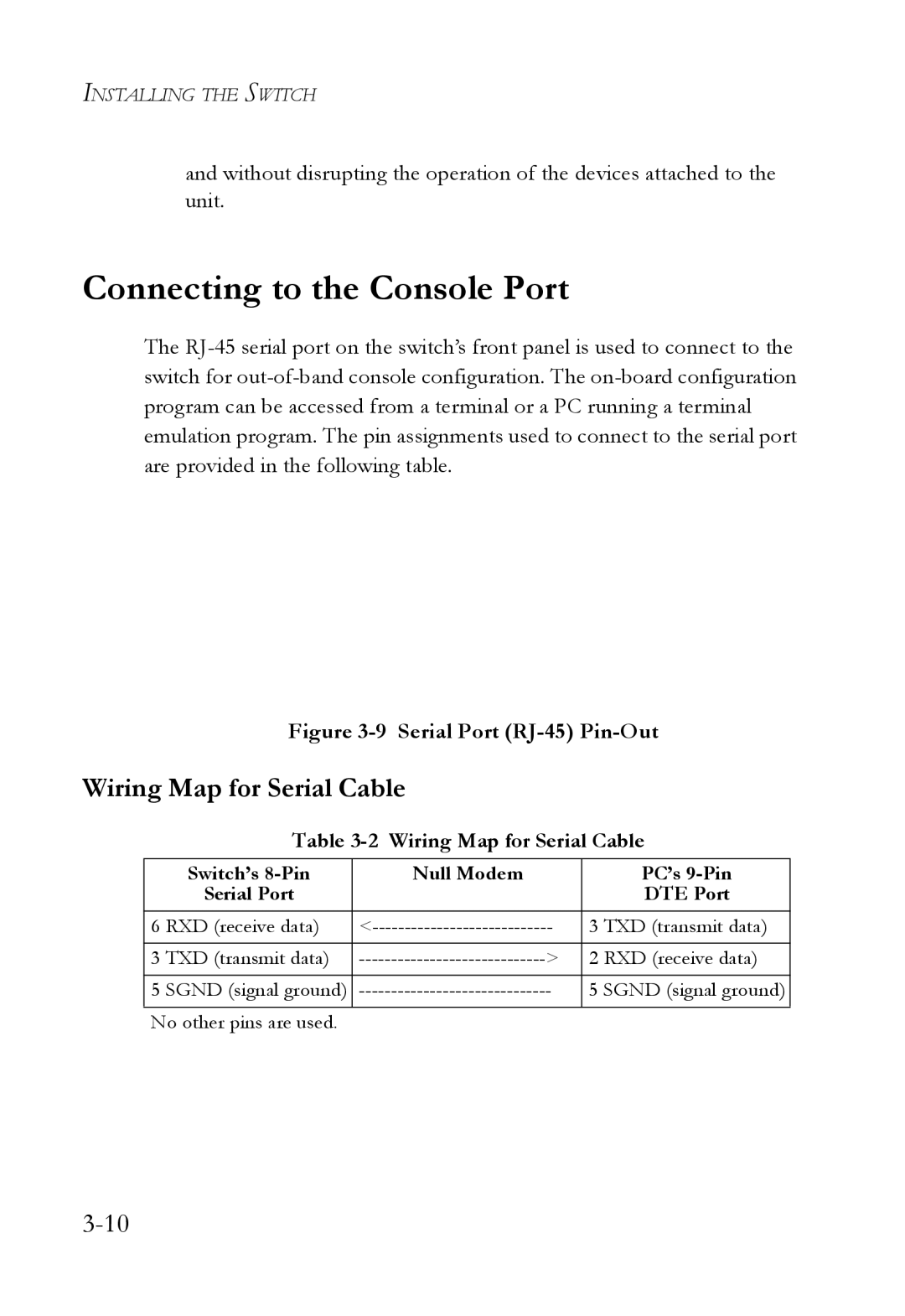 SMC Networks VDSL2 manual Connecting to the Console Port, Wiring Map for Serial Cable, Switch’s 8-Pin Null Modem PC’s 9-Pin 