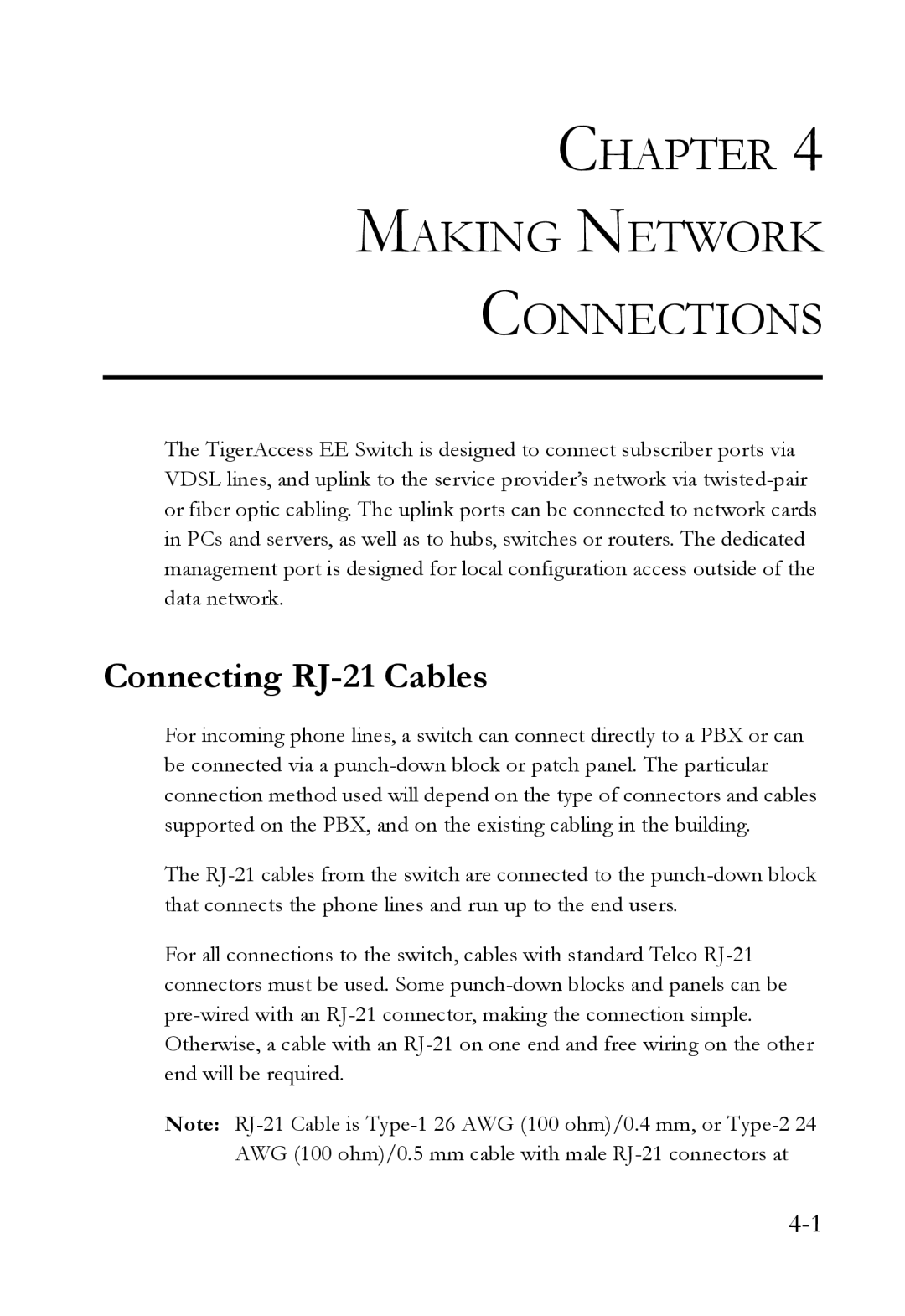 SMC Networks VDSL2 manual Chapter Making Network Connections, Connecting RJ-21 Cables 