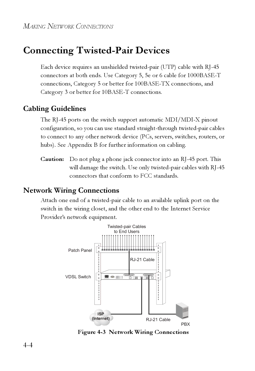 SMC Networks VDSL2 manual Connecting Twisted-Pair Devices, Cabling Guidelines, Network Wiring Connections 