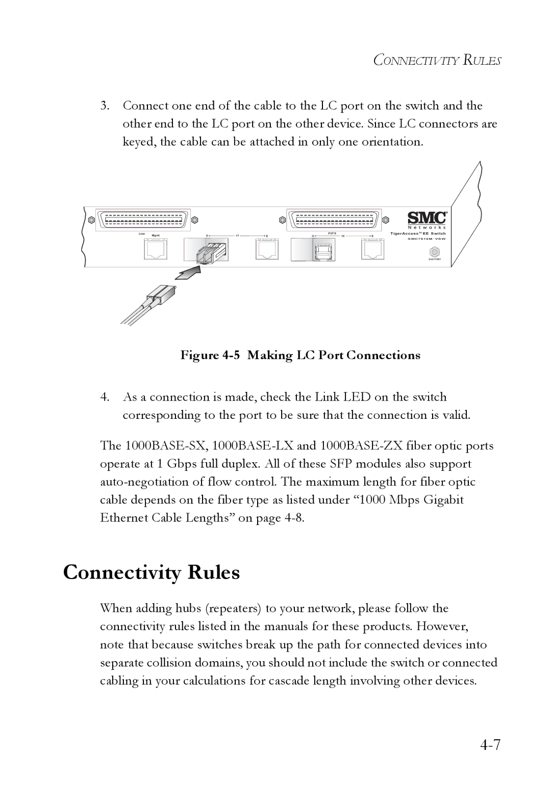 SMC Networks VDSL2 manual Connectivity Rules, Making LC Port Connections 