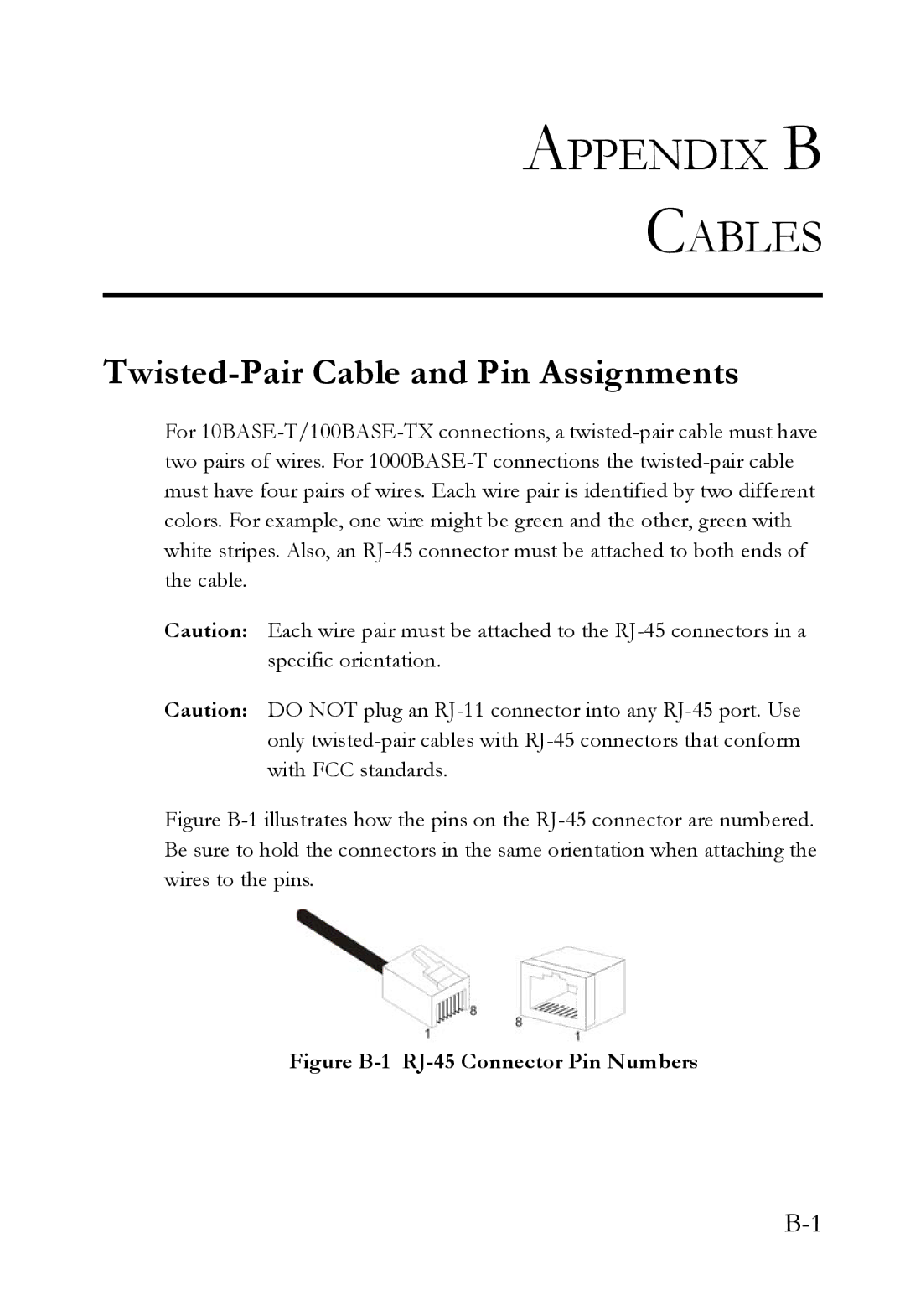 SMC Networks VDSL2 manual Appendix B Cables, Twisted-Pair Cable and Pin Assignments 