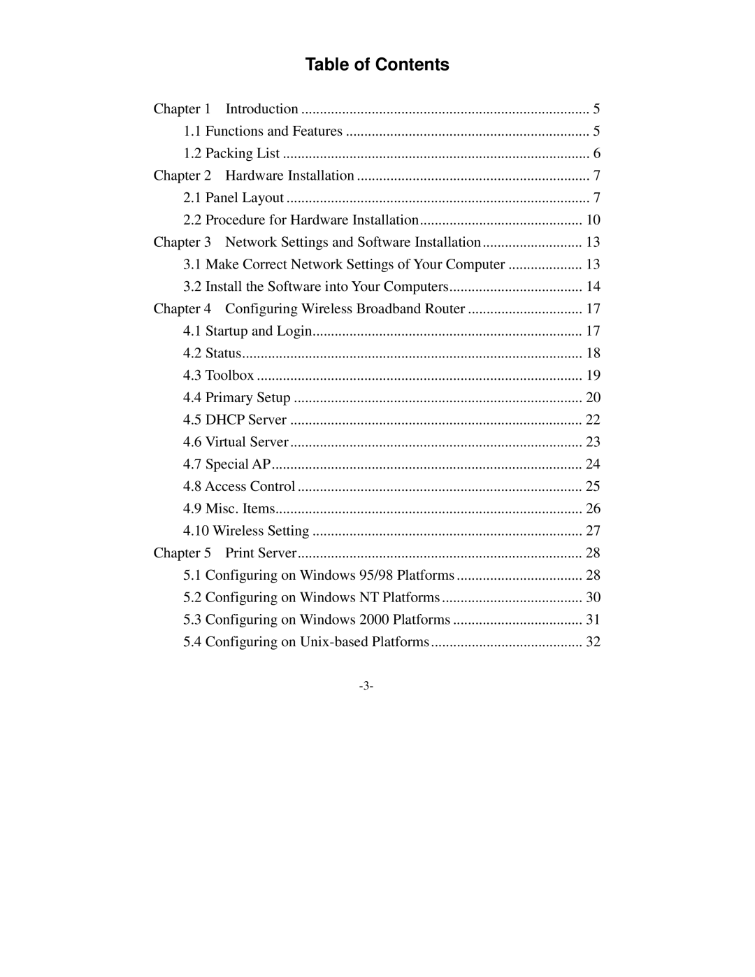 SMC Networks Wireless Broadband Router specifications Table of Contents 