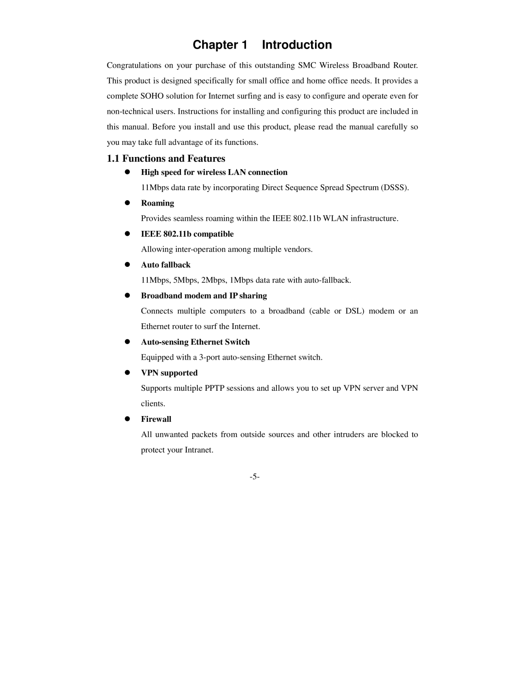 SMC Networks Wireless Broadband Router specifications Introduction, Functions and Features 